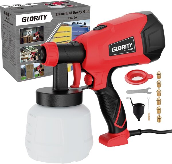 GLORITY elektrische Lackierpistole PS70A, 700W, 3 Sprühmuster, 1 Liter, rot